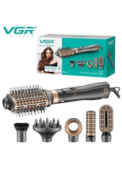 Фен стайлер для укладки и завивки волос V-491 6 в 1, Professional, 1000 Вт, Фен с насадками VGR (376159384)