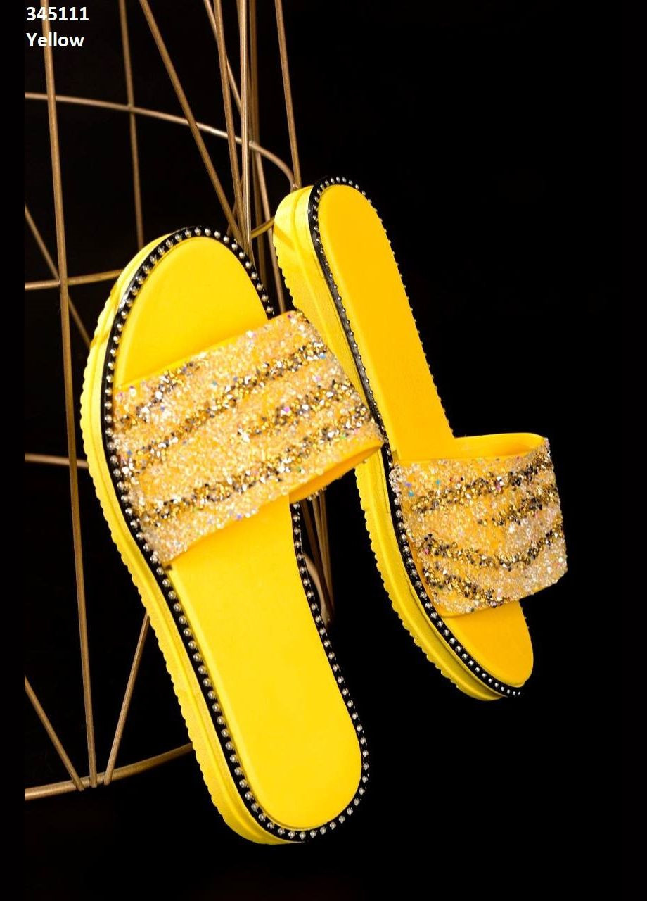 Желтые женские шлепанцы с блёсточками желтого цвета Flip Flops