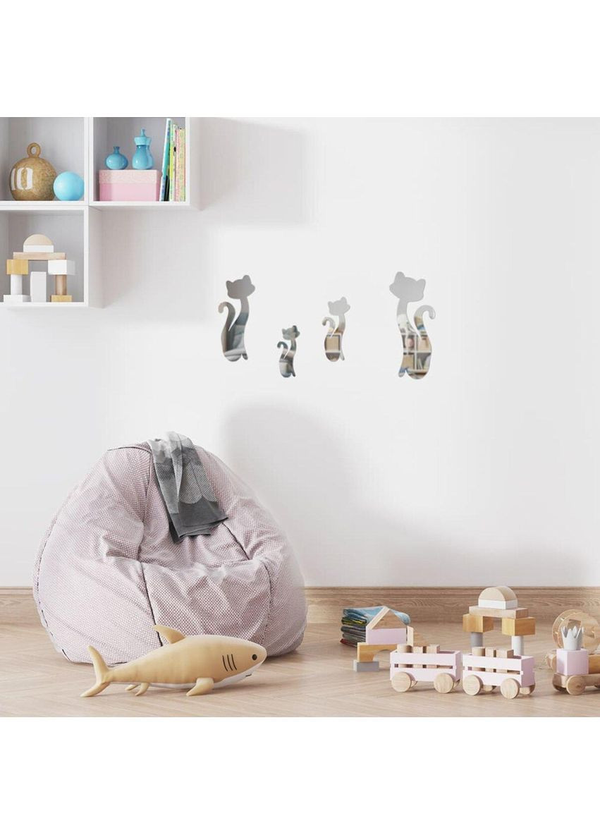 Дзеркальний декор акриловий самоклеючий Котики срібло, 4шт (D) love-shopping Sticker Wall (354661513)