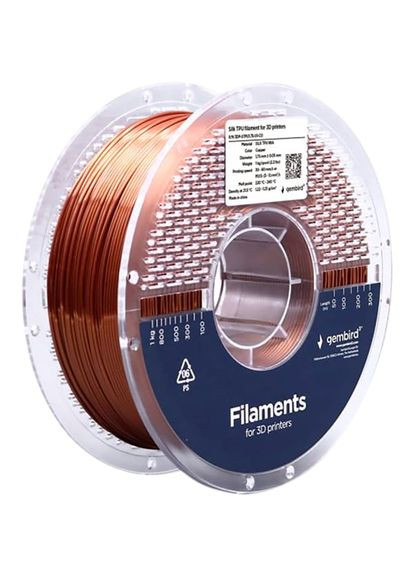Пластик для 3D принтера Silk TPU 1.75 мм 1 кг Copper (3DP-STPU1.75-01-CO) Gembird (370848898)