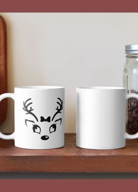 Чашка Керамічна Кружка з принтом Олень дівчинка Новий рік Біла 330 мл Orca (307501407)