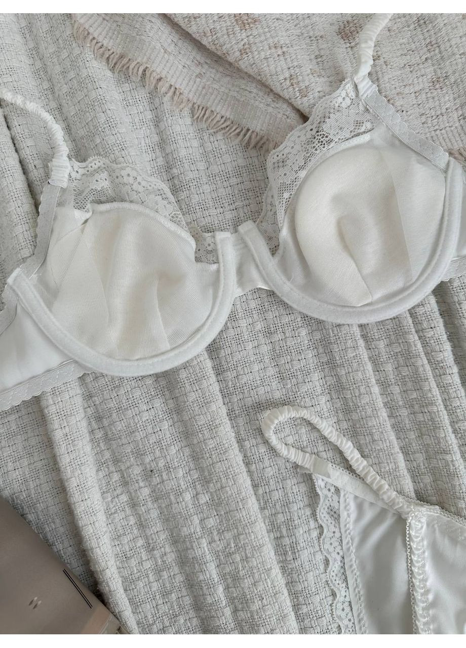Білий балконет комплект жіночої білизни | сатинова ніжність, білий Vital-Textile з кісточками поліестер, еластан