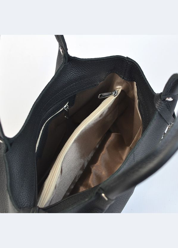 Черная кожаная женская сумка саквояж с ручками и длинным ремешком через плечо Serebro (315323215)