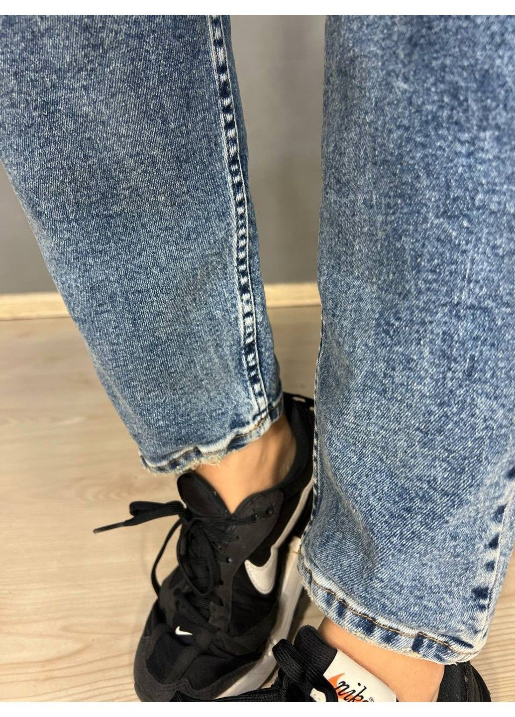 Джинсы женские 16484 MOM jeans высокая посадка увеличенные размеры стрейчевые с ремнем синие Sessanta - (318828254)