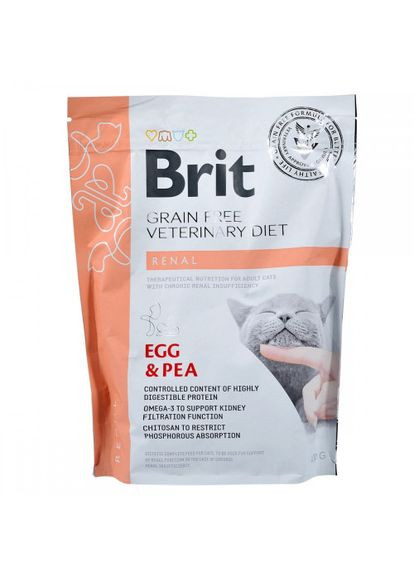 Сухий корм GF VetDiet Cat Renal для котів, при захворюваннях нирок, з яйцем та горохом, 400 г Brit (322874727)