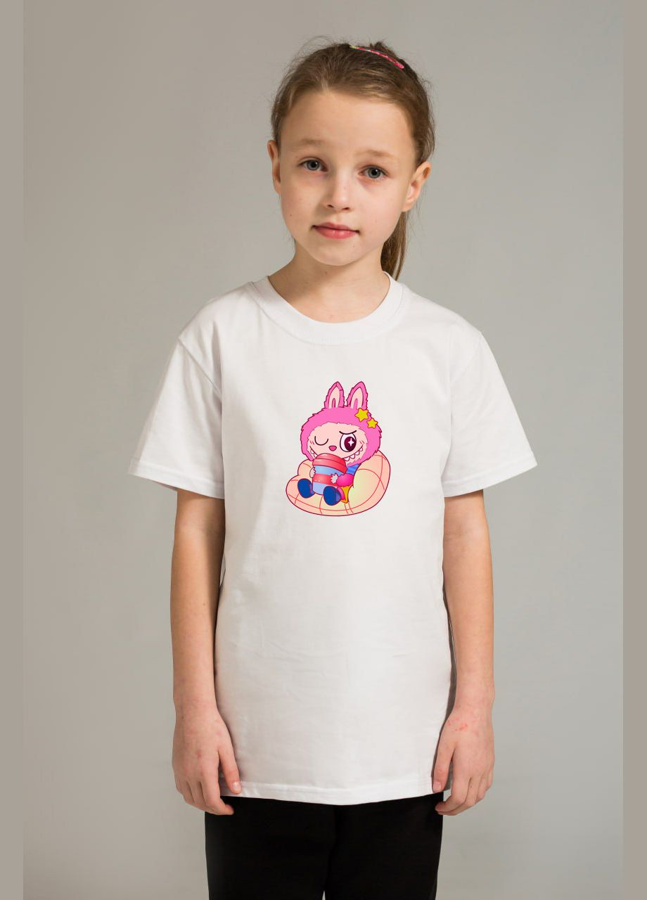 Белая летняя футболка детская черная labubu Malta