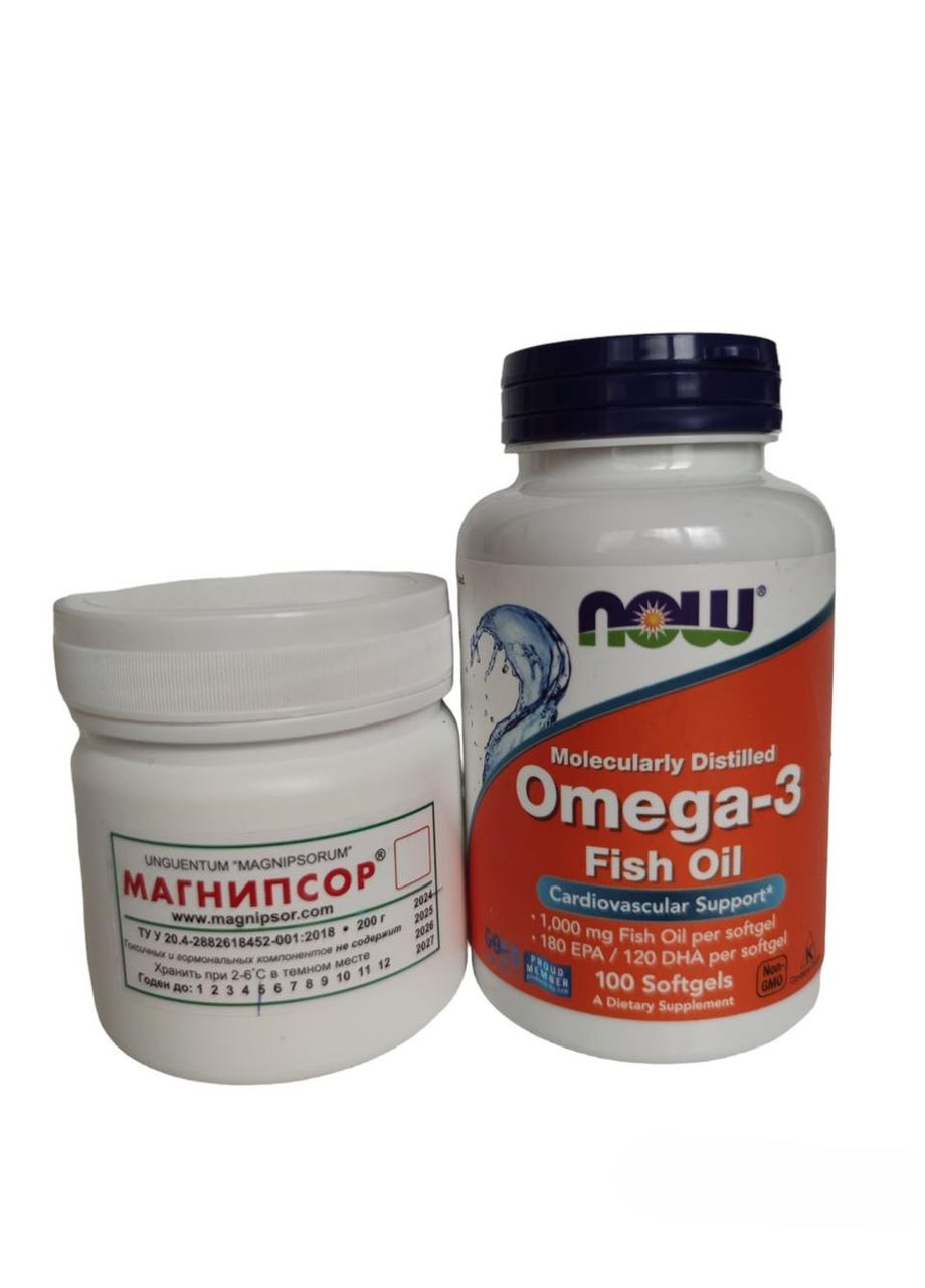 Набор для лечения псориаза "Магнипсор" и Омега-3 100 капсул. Now Foods (315409043)
