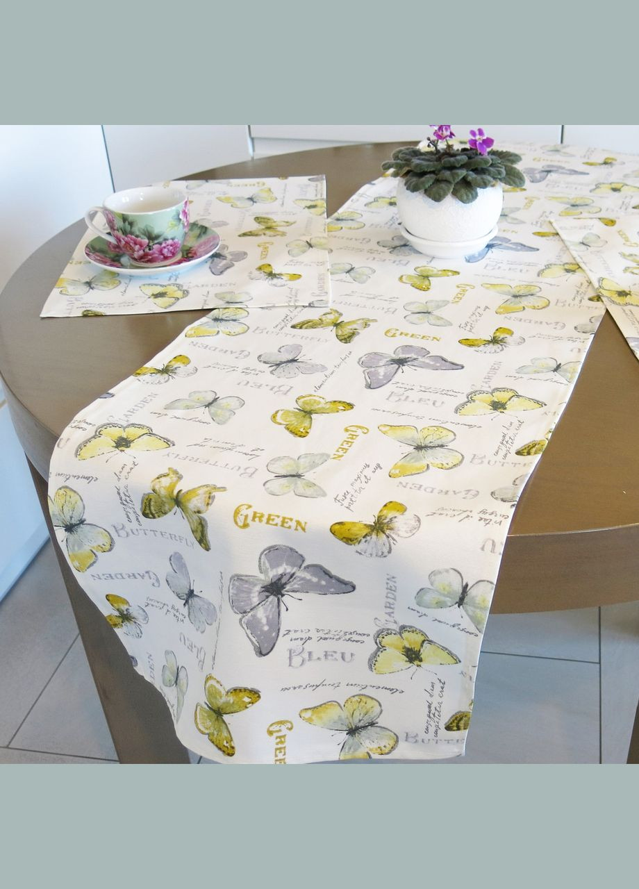 Ранер на стіл декоративна доріжка водовідштовхувальна тефлонова біла з метеликами 37, 178 Maystat (305391098)