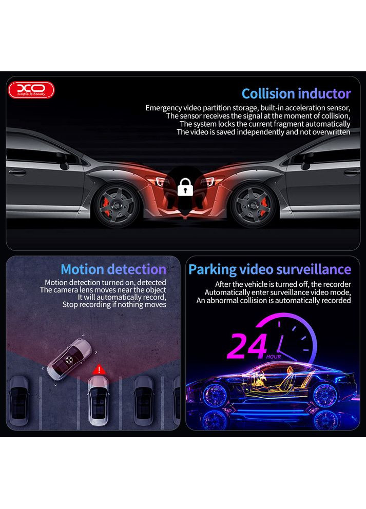 Автомобільний відеореєстратор XJ03 HD (1920x1080 пікселів) з камерою заднього огляду на присоску XO (355412613)