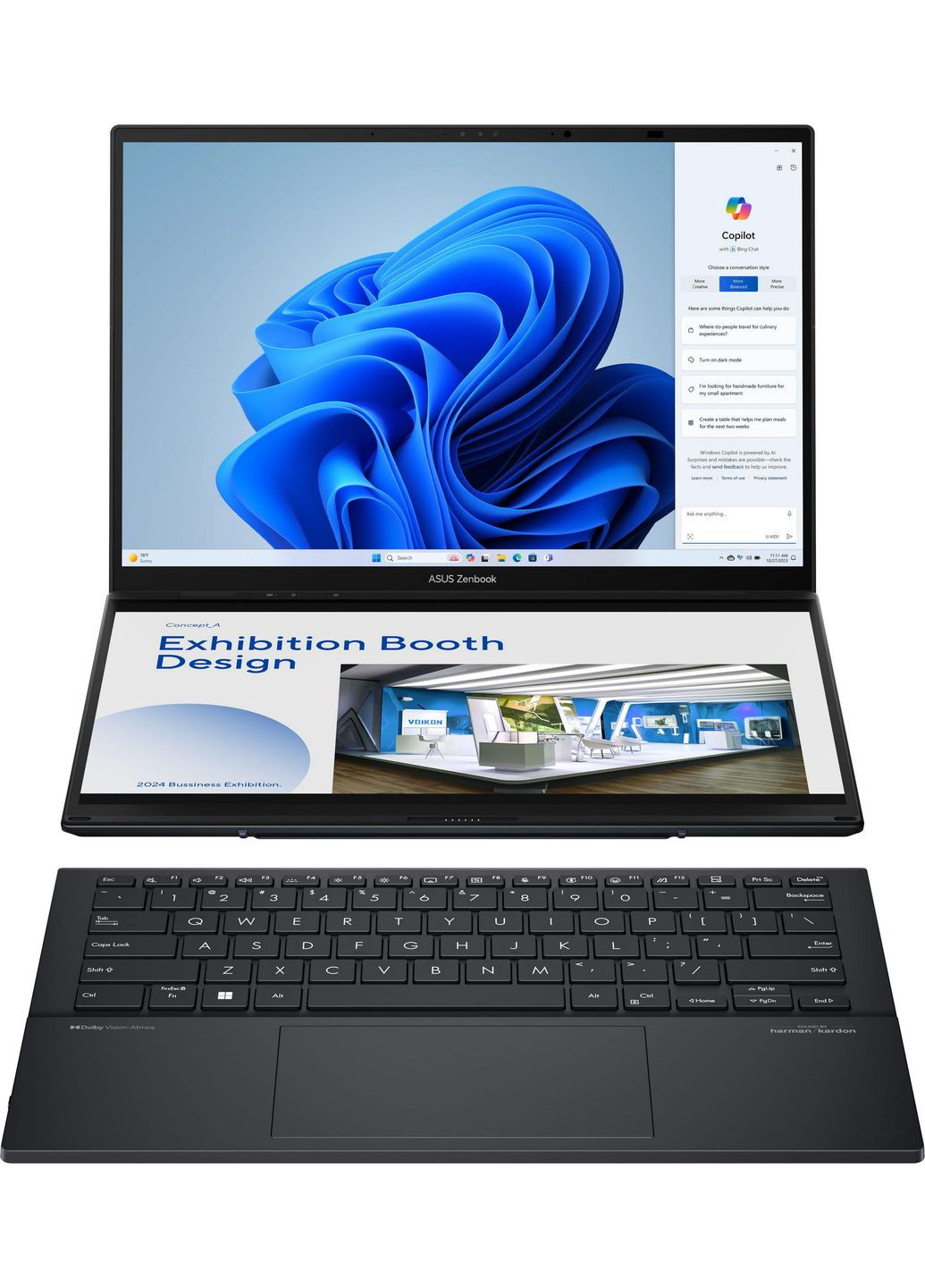 Ноутбук Zenbook DUO UX8406CA-QL214X 14" FHD OLED, Intel Ultra 7 255H, 32GB, F2TB, UMA, Win11P, Серый Asus (330030601)