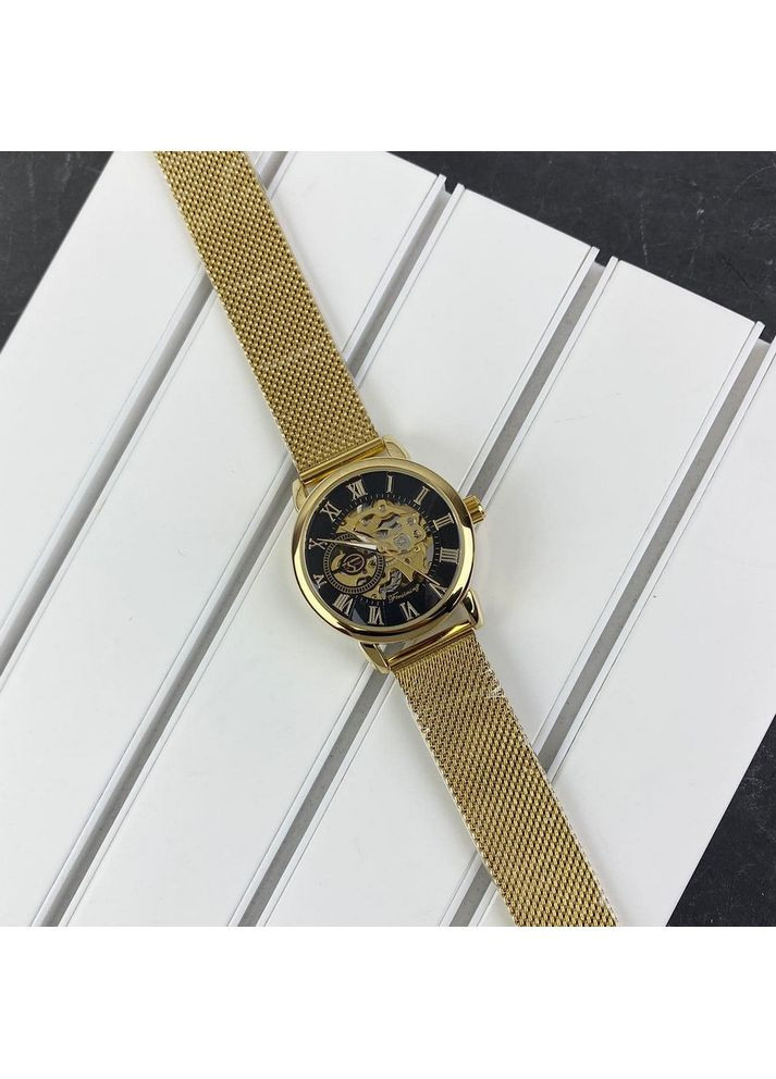 Женские механические часы 8099 Gold-Black золотые с раскладным браслетом для повседневного использования ProDobro (367267852)