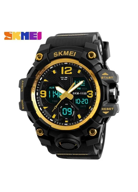 Наручні годинники Skmei 1155 Black-Gold водонепроникні 50 м чорні/золотисті No Brand (400975347)