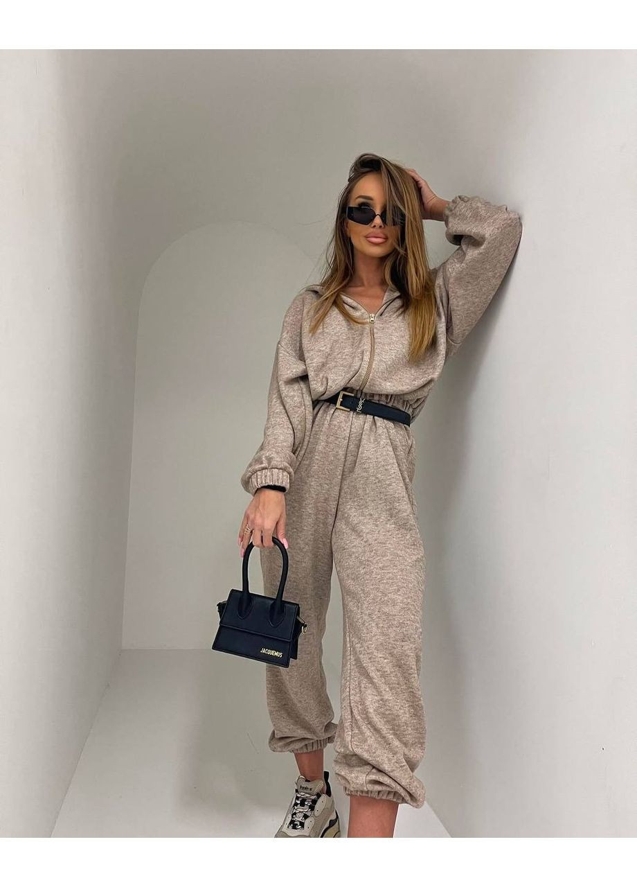 Жіночий комбінезон FINO Mode комбінезон-брюки бежевий спортивний, повсякденний, вечірній, діловий, кежуал ангора