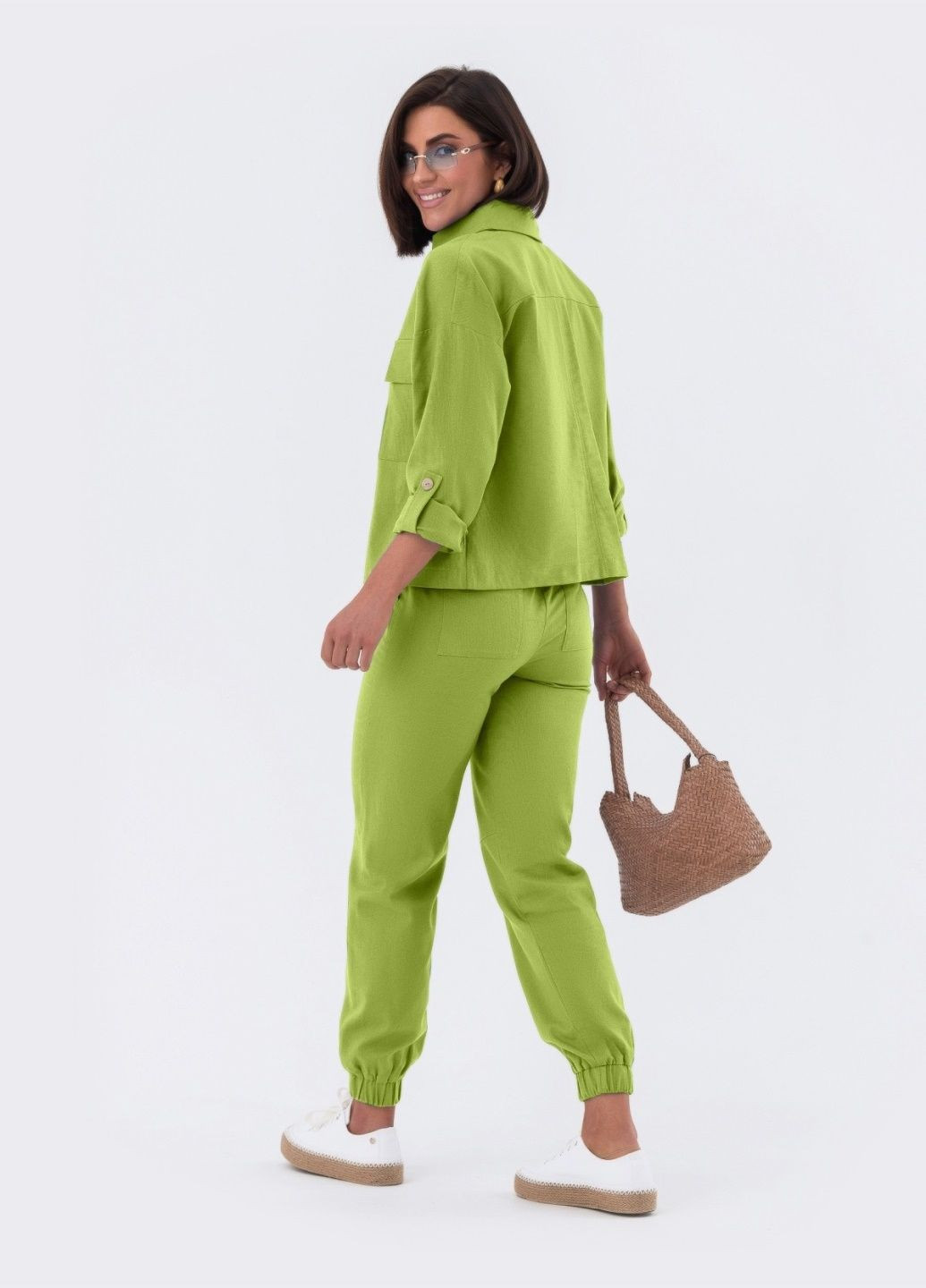 лляний костюм із брюками зелений Dressa (293486182)