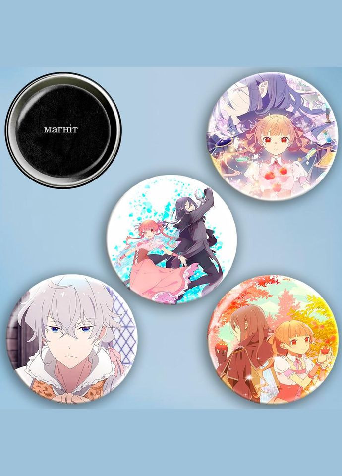 Фотомагніти 4 шт круглі магніти набір Казка про цукрове яблуко 56 мм #060 чорний No Brand (309154537)