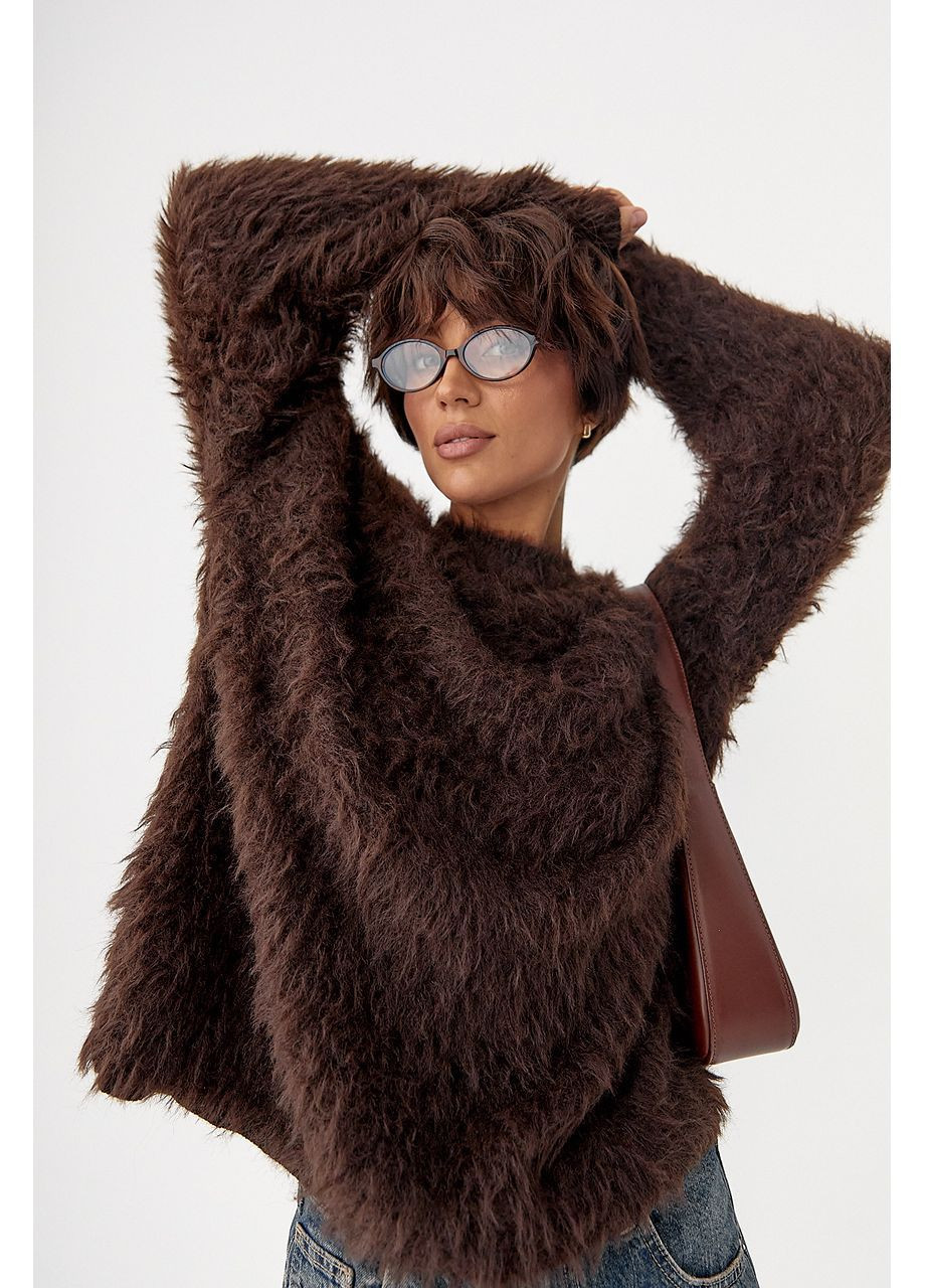 Тепла вільна кофта зі штучного хутра - бордо колір Lurex (364967682)