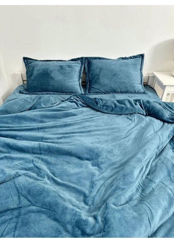 Постельное белье плюшевое евро Home 20826 200х220 см синее DUSHKA (327791658)