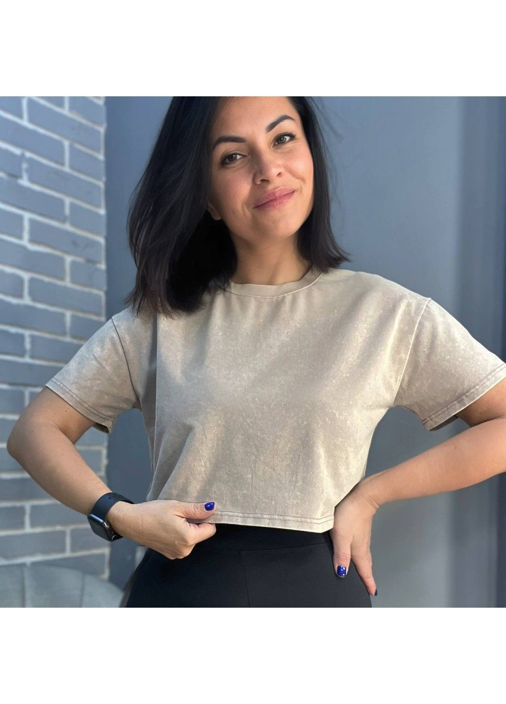 Футболка жіноча A-N 2308 варена тай-дай коротка широка кроп-топ No Brand - (304062734)