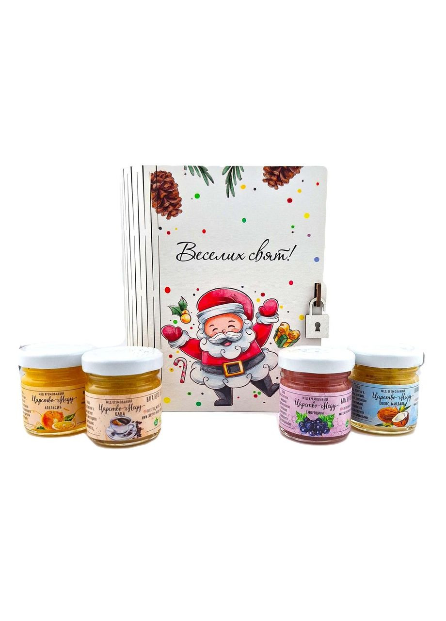 Коробочка деревянная маленькая книга с Дедом морозом 4 шт по 50 крем мед Царство Меду (360543396)