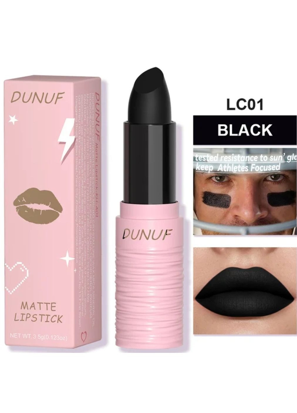 Губная помада DU00801 черная водостойкая матовая Dunuf (302241706)