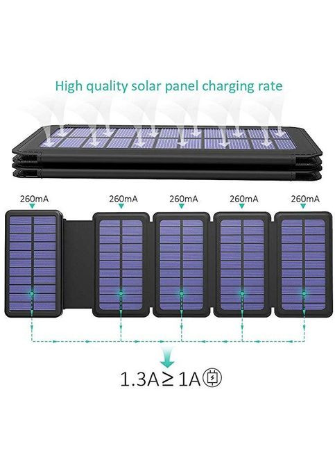 УМБ с солнечной панелью DN38 25000 mAh Portable Solar Charger Wireless 5 panel Black VHG (366664683)