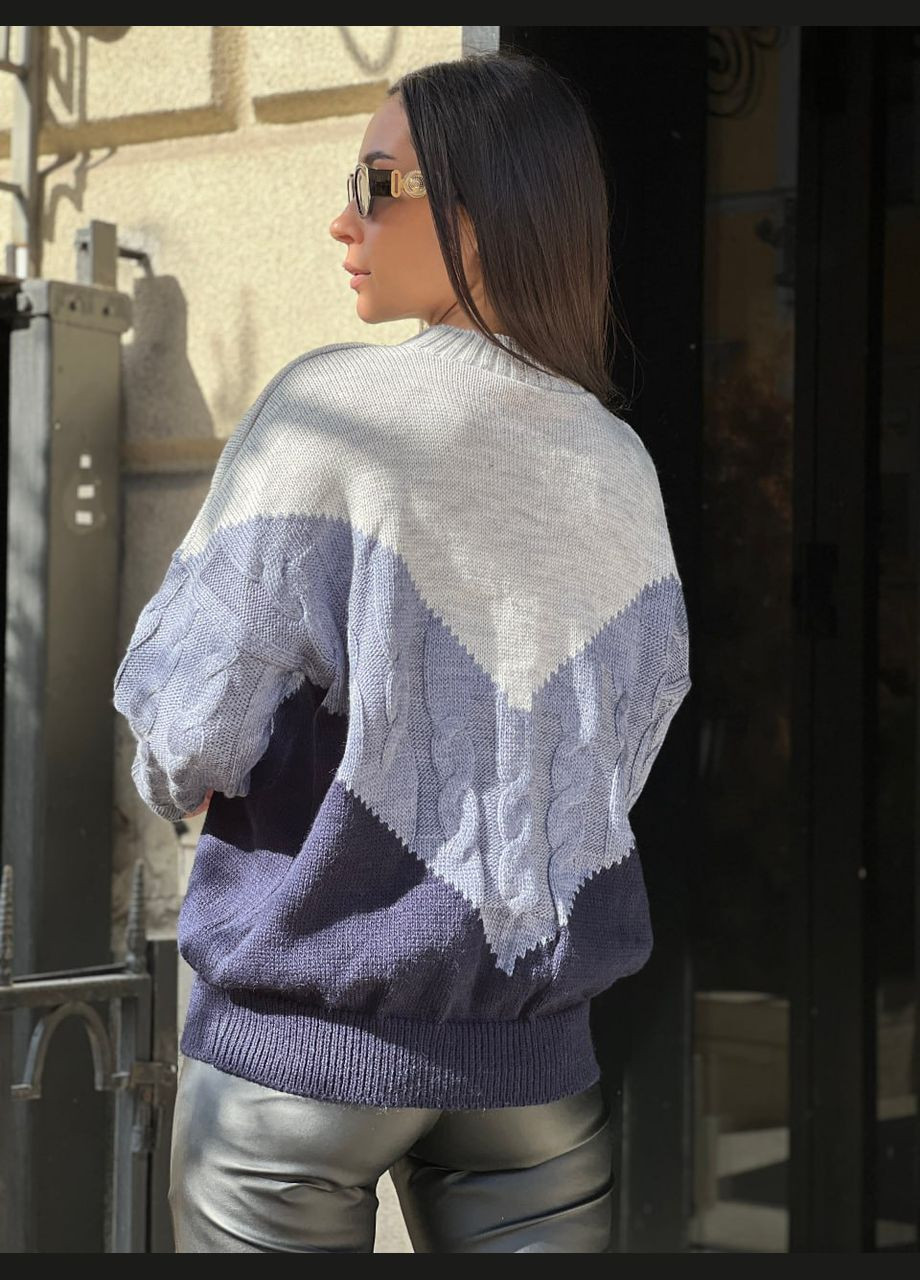 Синій демісезонний в'язаний жіночий светр з горлом синього кольору 29890 Fashion