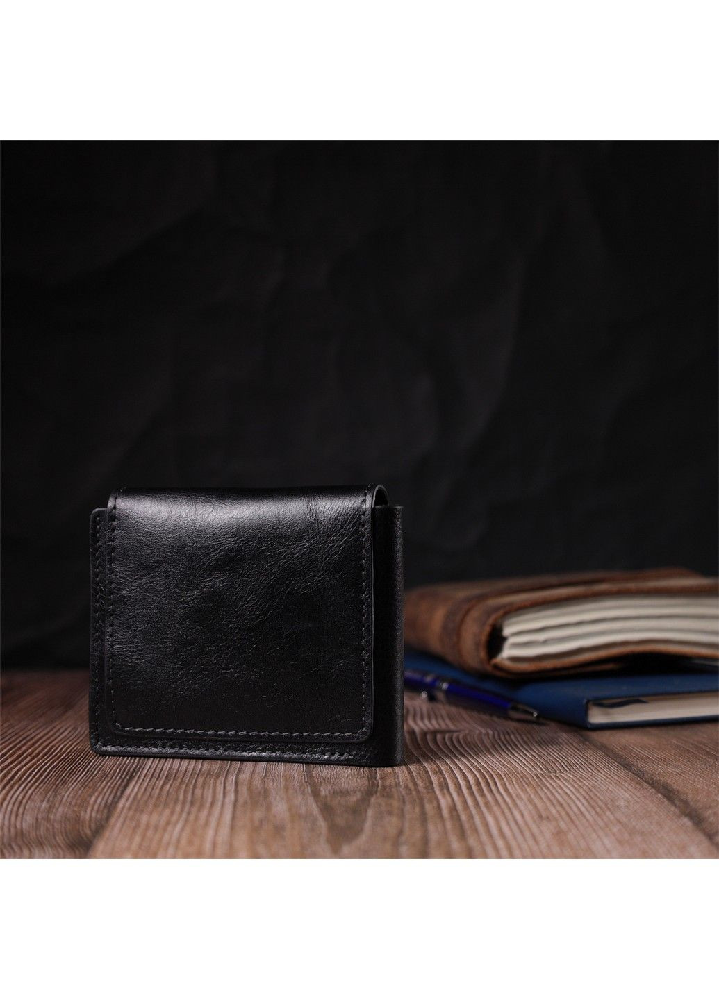 Кошелек унисекс из глянцевой натуральной кожи 16806 Черный Grande Pelle (292920544)