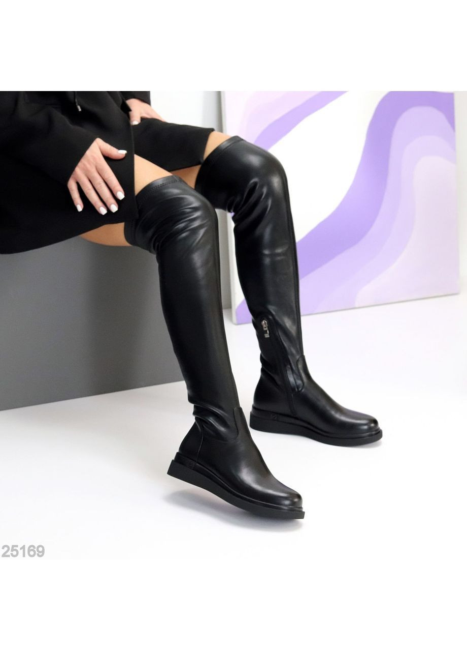 Ботфорти Viena з екошкіри стрейч, чорні, демісезонні на платформі No Brand (364929566)