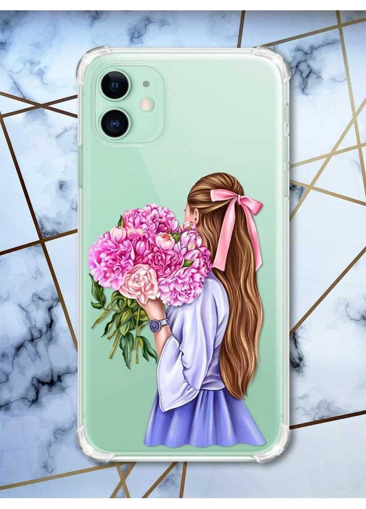 Чохол з потовщеними кутами на Apple iPhone 11 (6.1):: Дівчина з півоніями (принт 11) Creative (359488373)