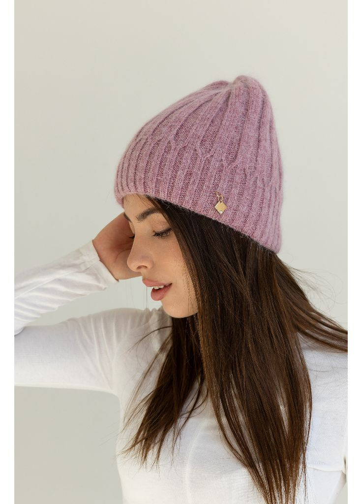 Тепла жіноча шапка "Ангора Рейчел" двошарова з брошкою Рожевий No Brand (370606535)