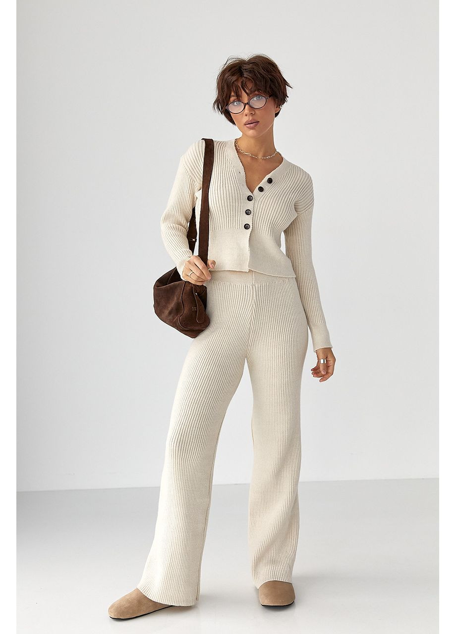 Трикотажний костюм у рубчик з кардиганом та брюками палаццо Lurex (364813708)