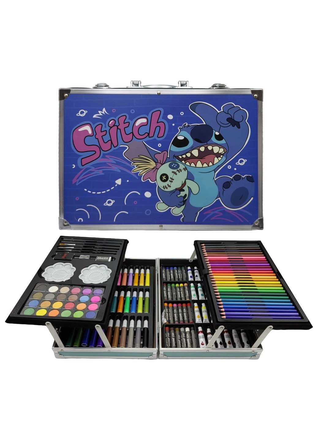 Набор художника для рисования из 145 предметов «Стич» в алюминиевом чемодане No Brand (338620086)