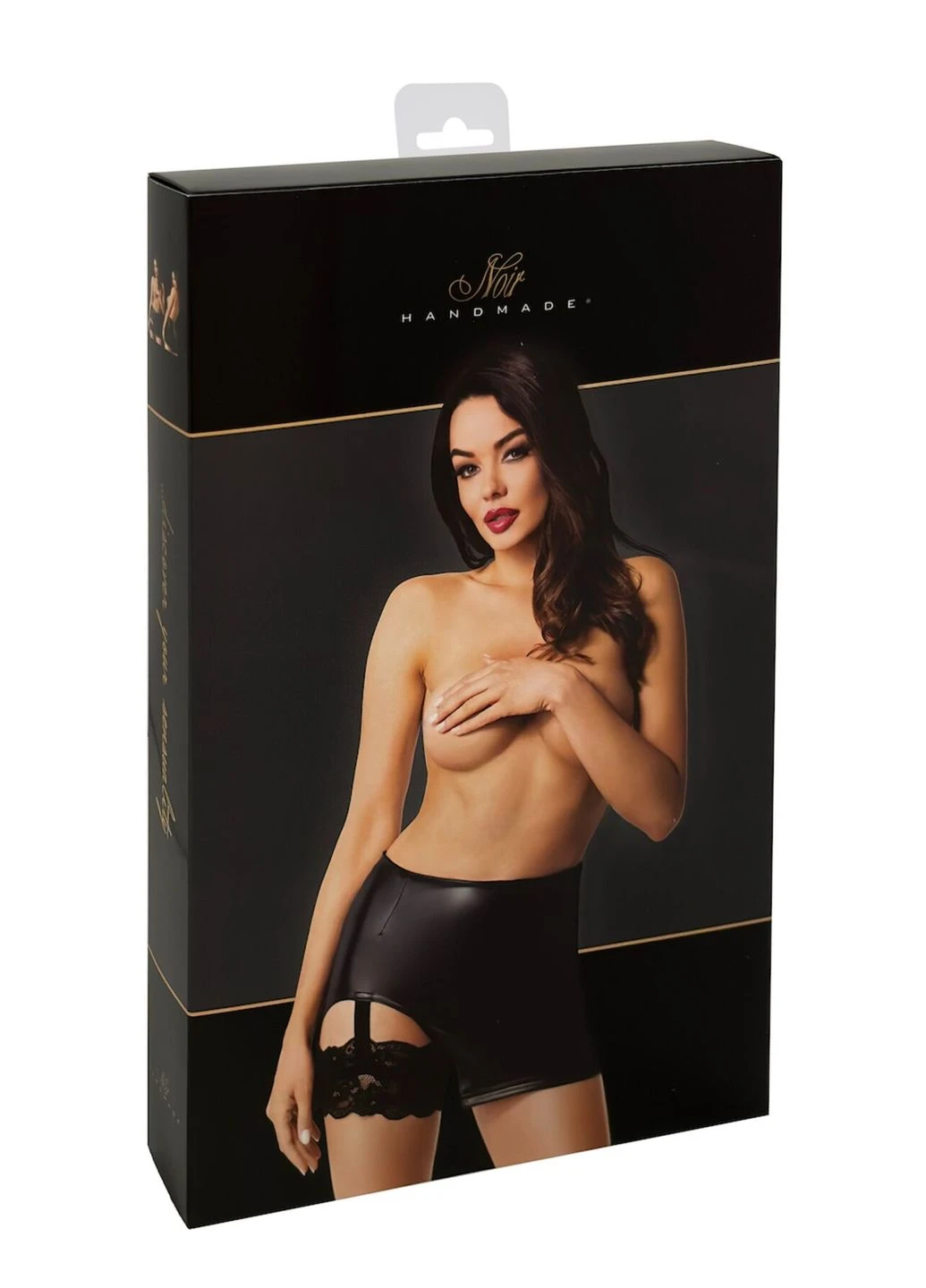 Черное юбка f345 powerwetlook skirt with garter Noir Handmade