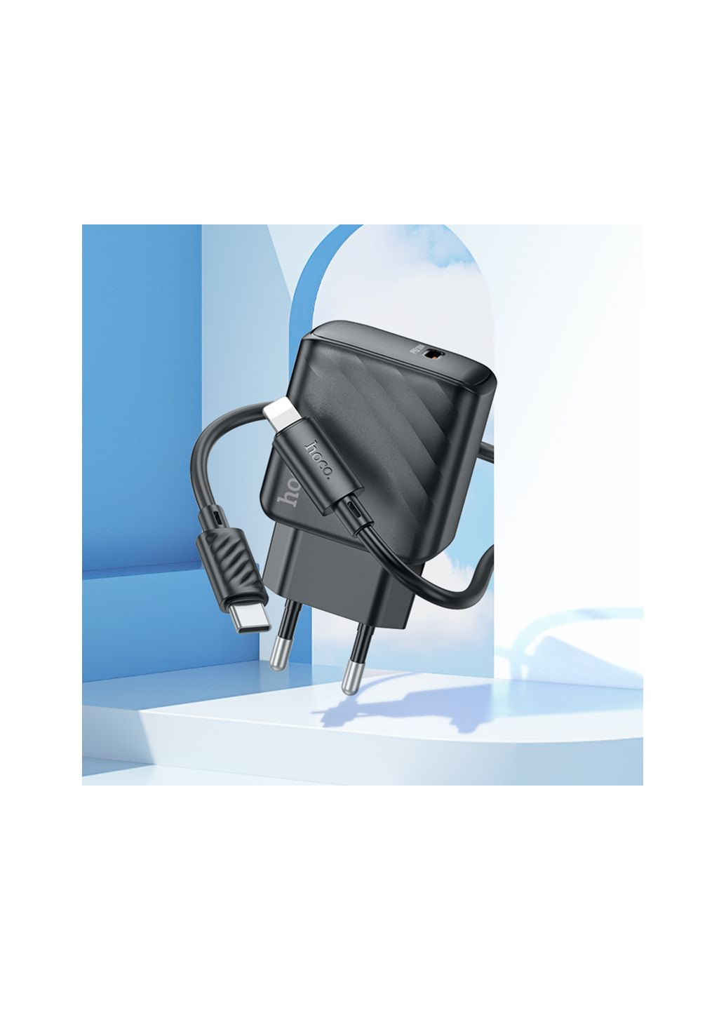 Мережевий зарядний пристрій з кабелем single port PD30W charger set(C to iP) Black Hoco CS22A Value (371647235)