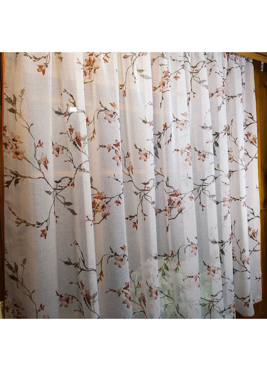 Занавеска готова короткая Классик терракотовая веточка No Brand (372134098)