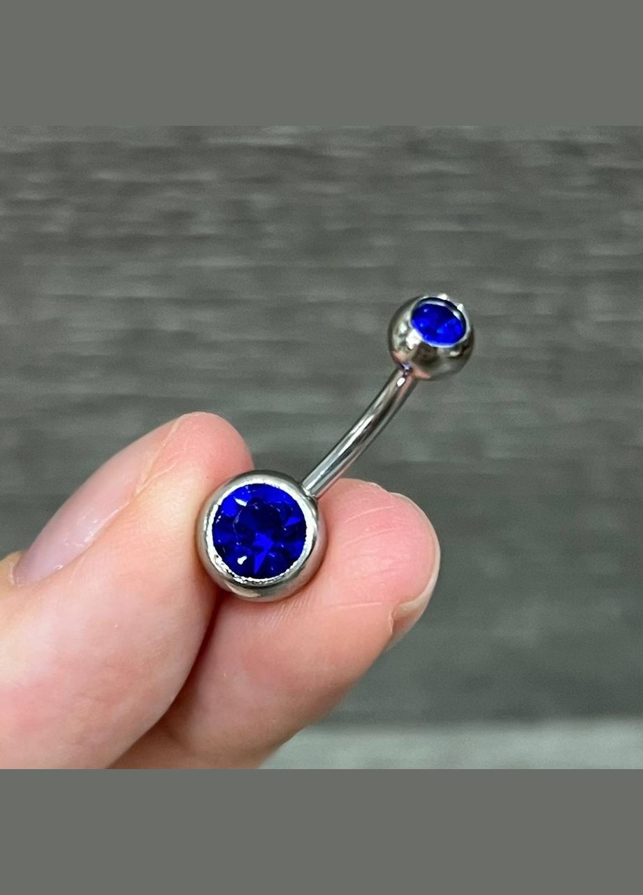 Сережка для пірсинга пупка "Синій сапфір" навела медична хірургічна ювелірна сталь з цирконами в коробочці Spikes (362574392)