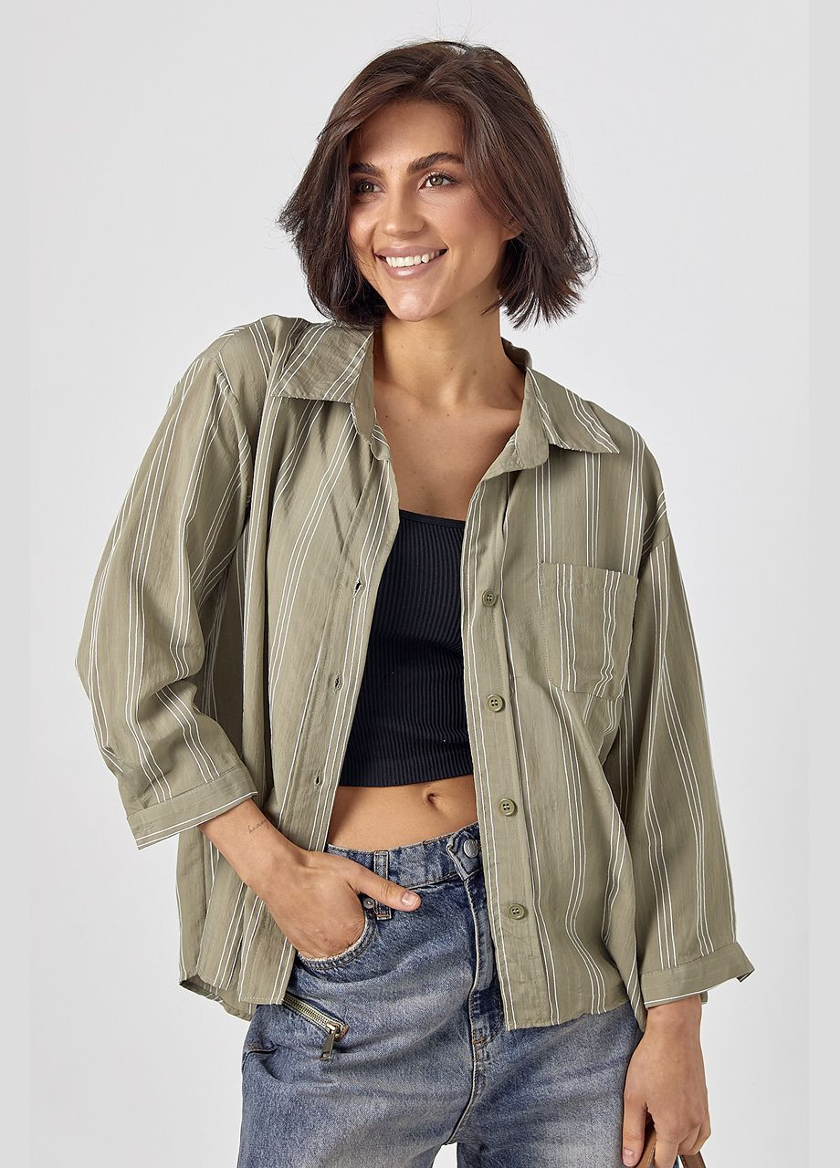 Жіноча сорочка в смужку з рукавами три чверті - блакитний Lurex (324392890)