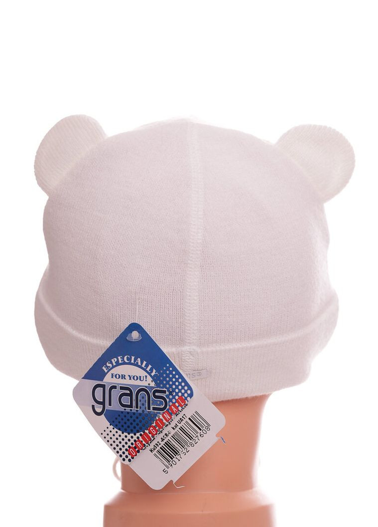 Шапка для девочки вязаная на трикотаже с ушками в стразах "М" белая 3м+ (50901) BABYKROHA (323469223)