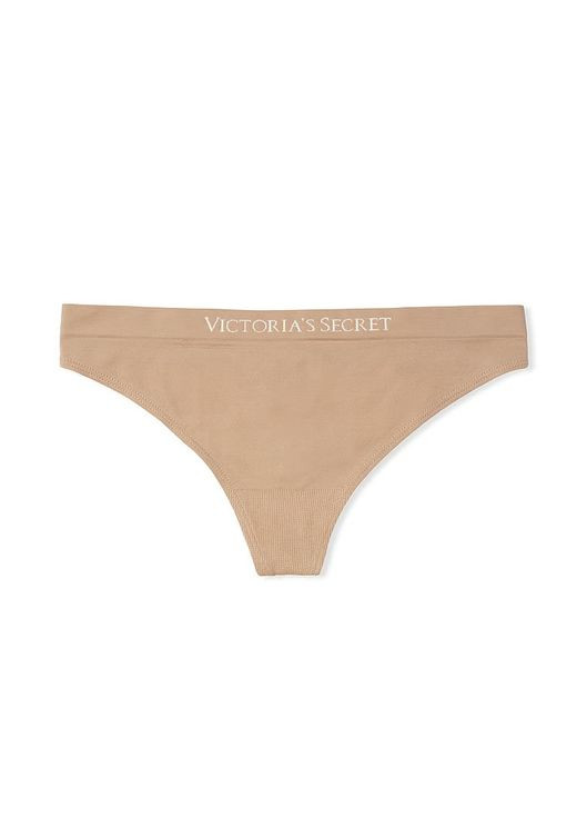 Трусики-стрінги жіночі з мікрофібри Seamless Thong Panty бежеві Victoria's Secret (352683351)