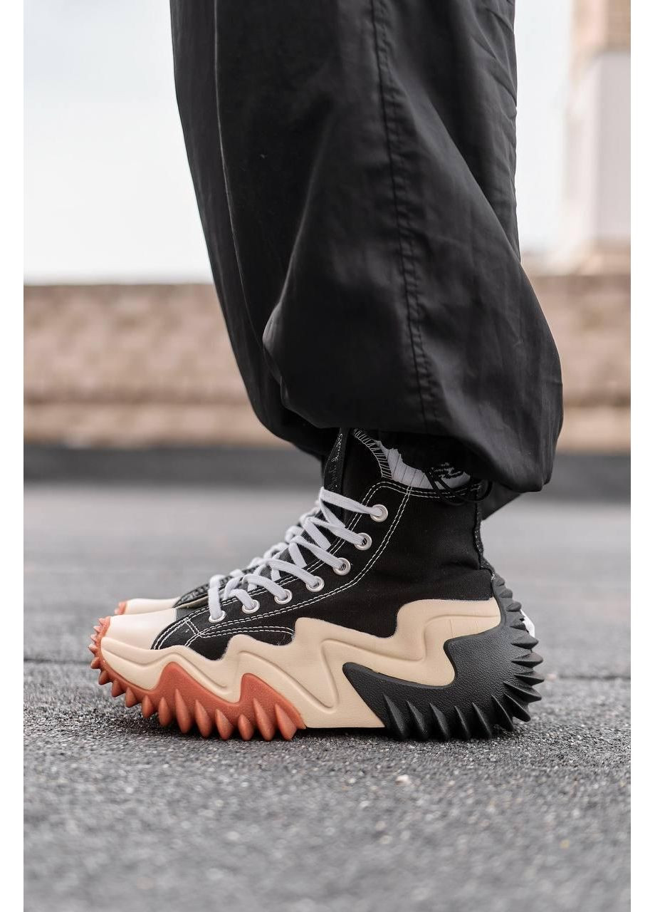 Чорні Осінні кеди чоловічі converse run star motion hi black cream конверс ран стар No Brand