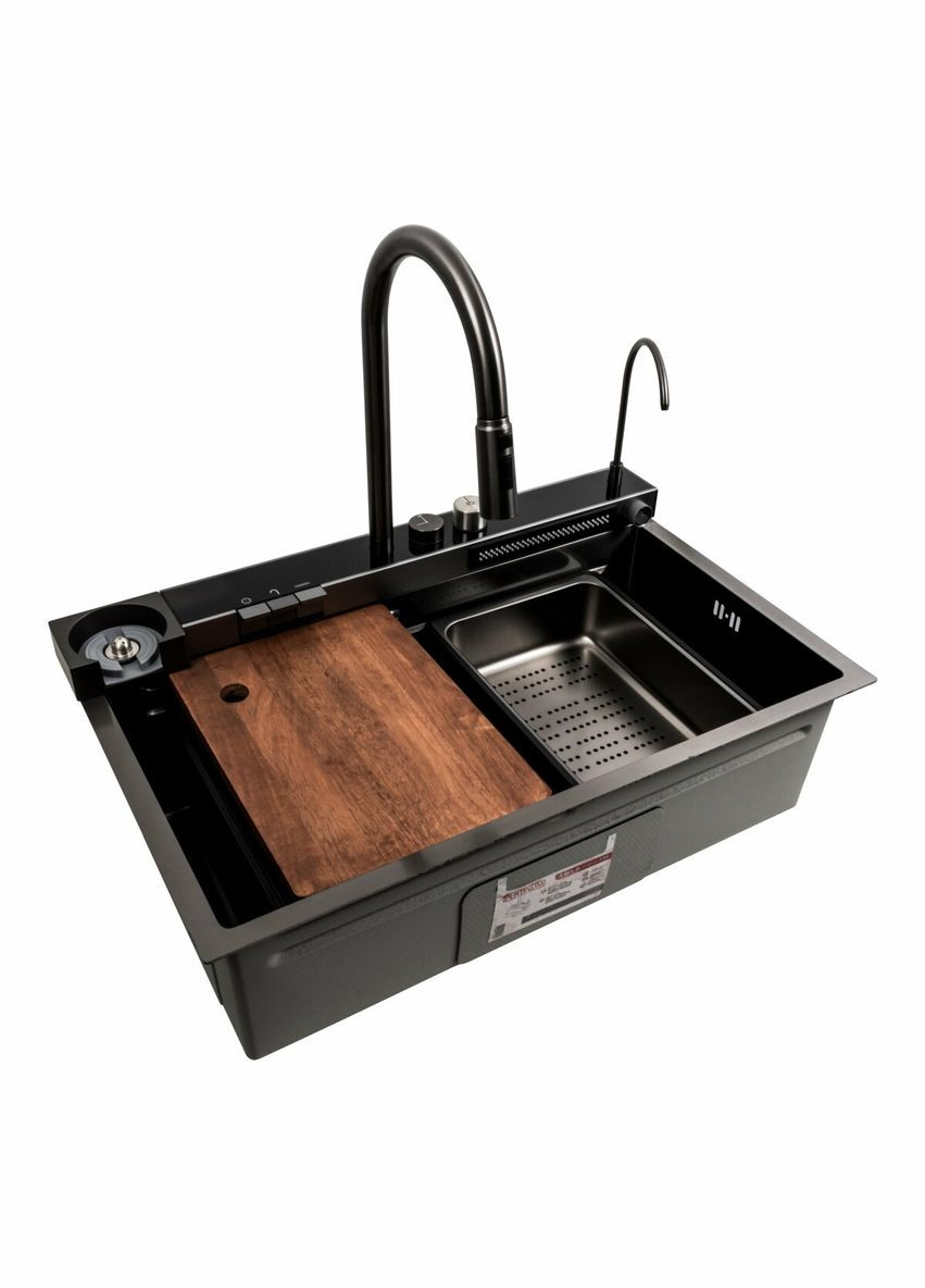 Кухонна мийка 75*46D PVD чорна Handmade "ВОДОСПАД" Platinum (336936443)