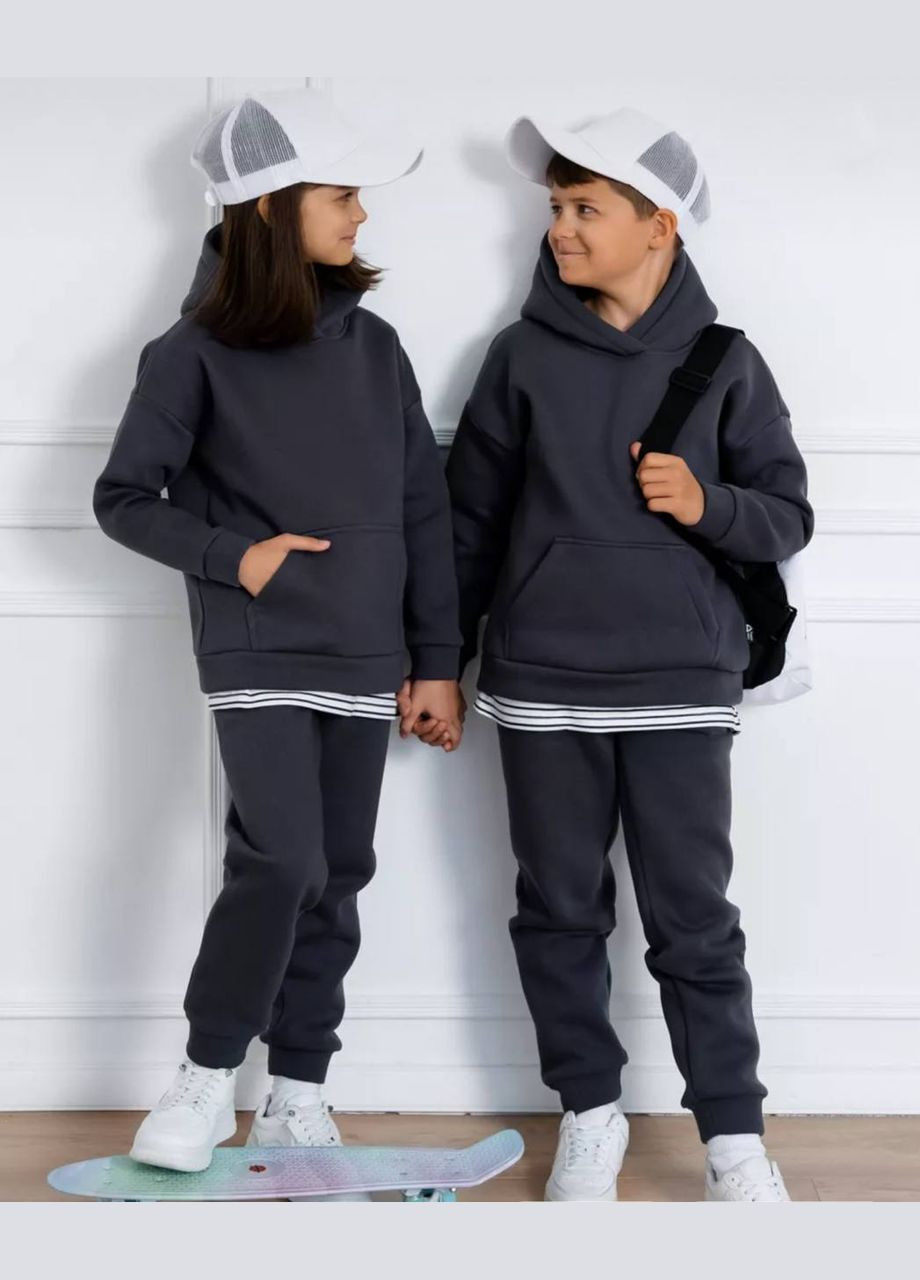 Темно-серый зимний детский базовый костюм на флисе Adelante