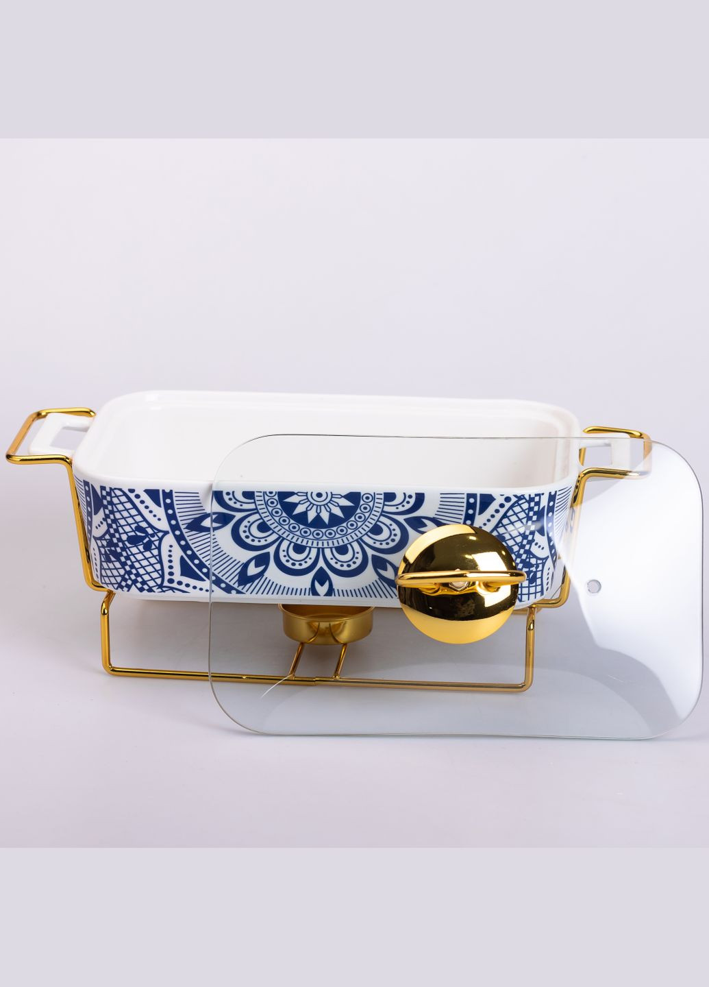 Мармитница керамическая 1 л прямоугольная на подставке с орнаментом, Yiwu (325877155)