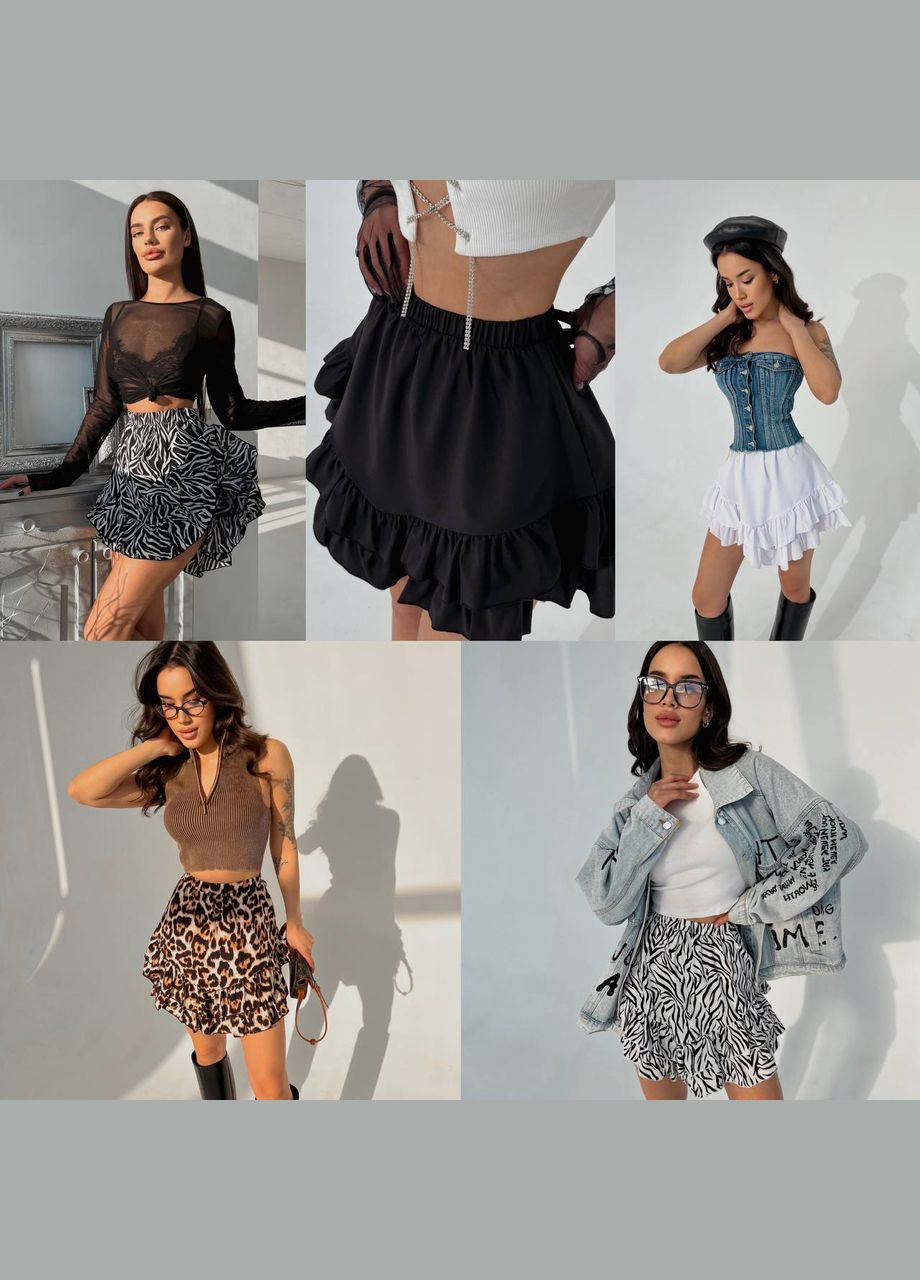 Черно-белая праздничный, коктейльный, пляжный, повседневная, кэжуал, вечерний зебра женская мини-юбка с воланами Vakko