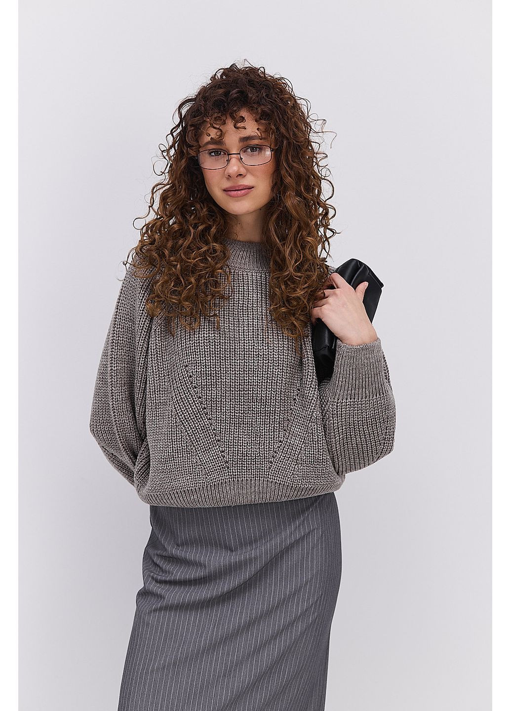 Вязаная женская кофта серая с рукавами-регланами Arjen (370601747)