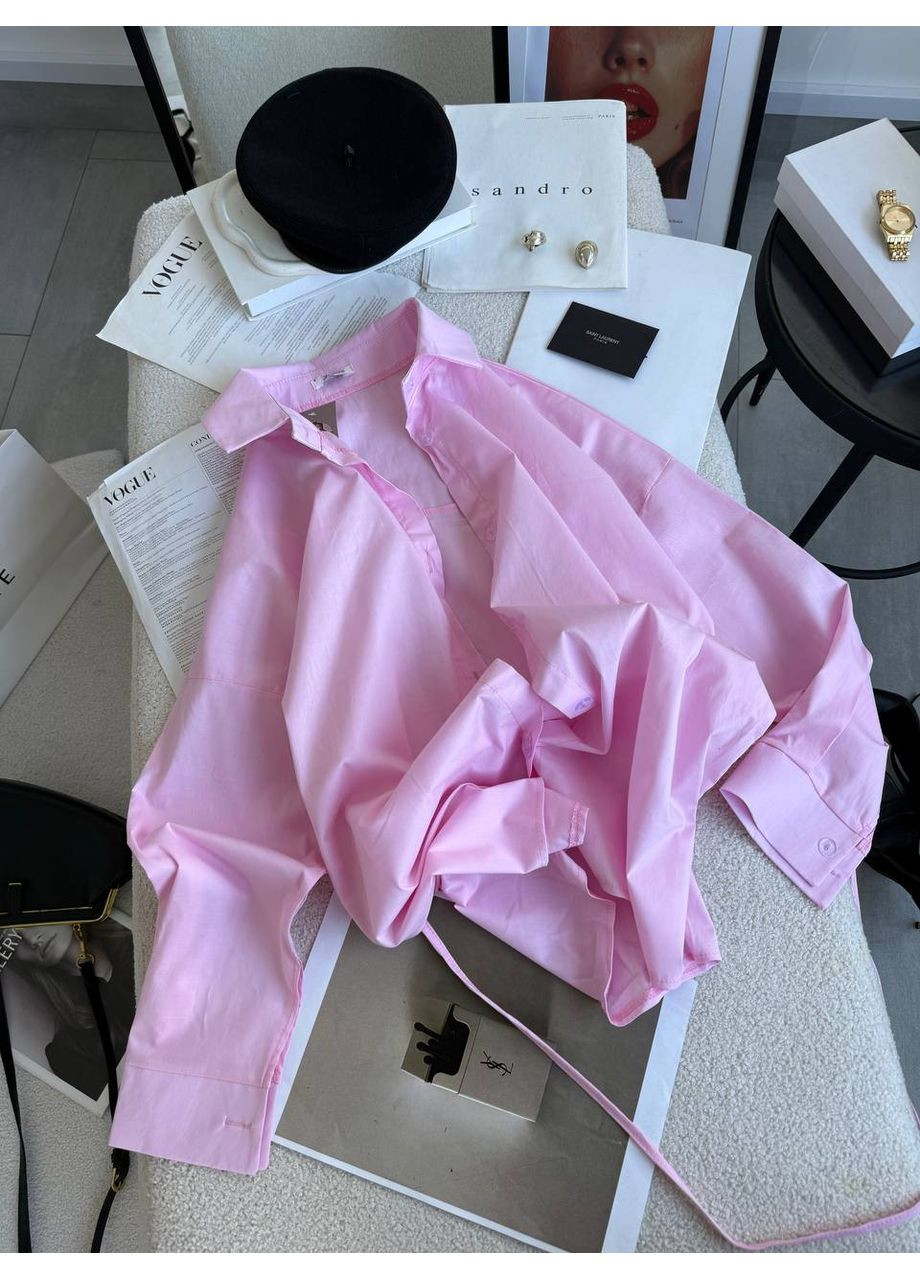 Розовая повседневный, кэжуал рубашка однотонная No Brand с длинным рукавом