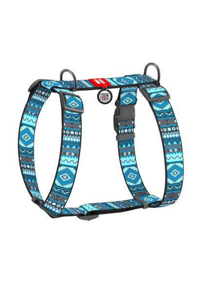Шлея для собак Nylon анатомічна H-подібна з QR-паспортом "Етно синій" пластиковий фастекс XL (323-0131) WAUDOG Nylon анатомічна H-подібна з QR-паспортом "Етно си (366701091)