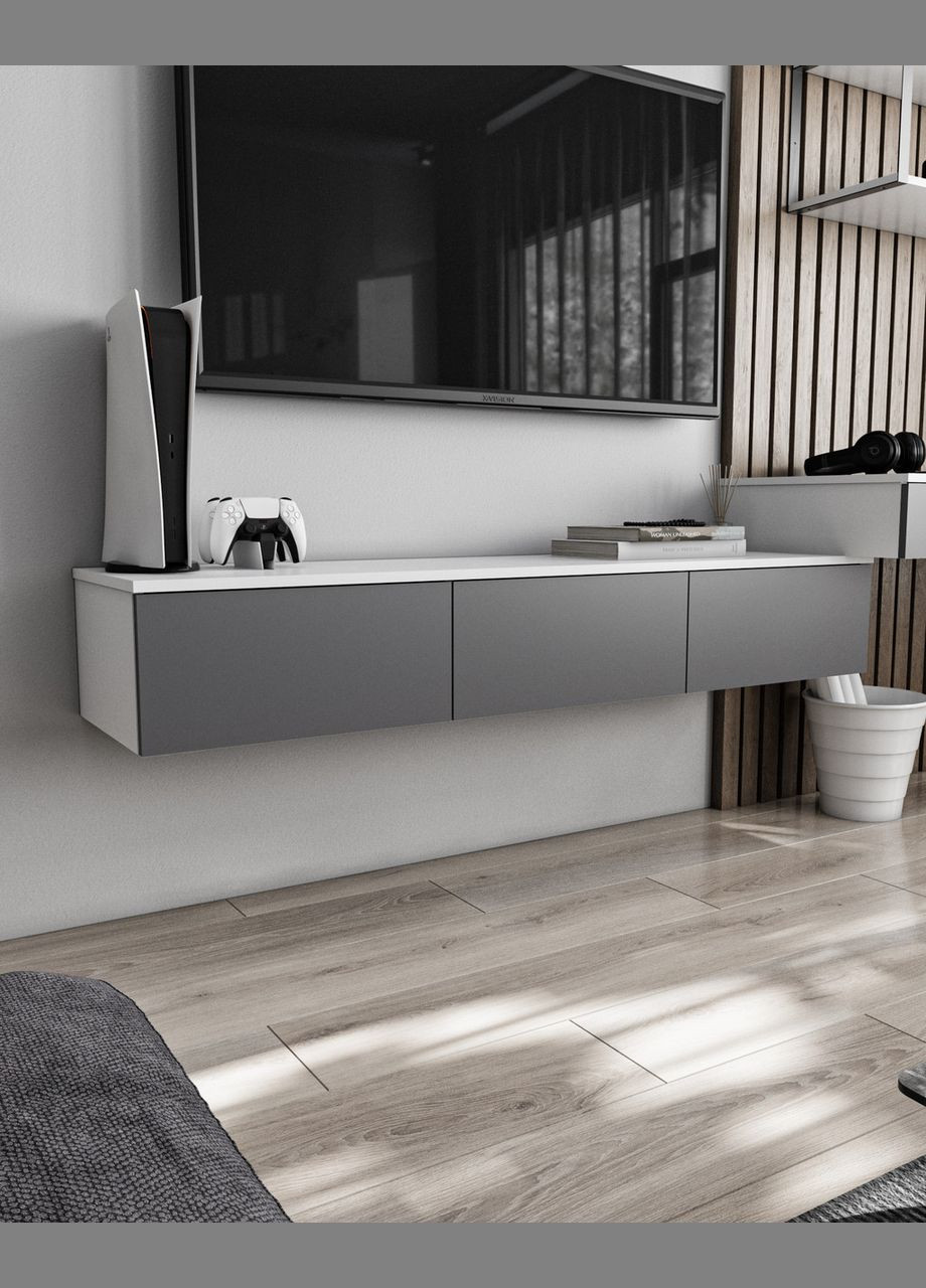 Подвесная тумба под ТВ в гостиную, TV тумба на 3 ящика, тумба под телевизор T-221 от MORELI (335424817)