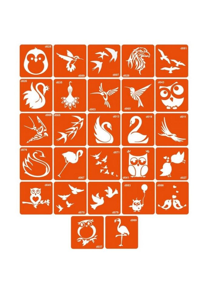 Набір трафаретів для біо-тату "D - птахи" d_simple_5x5_27_1 No Brand (330603789)