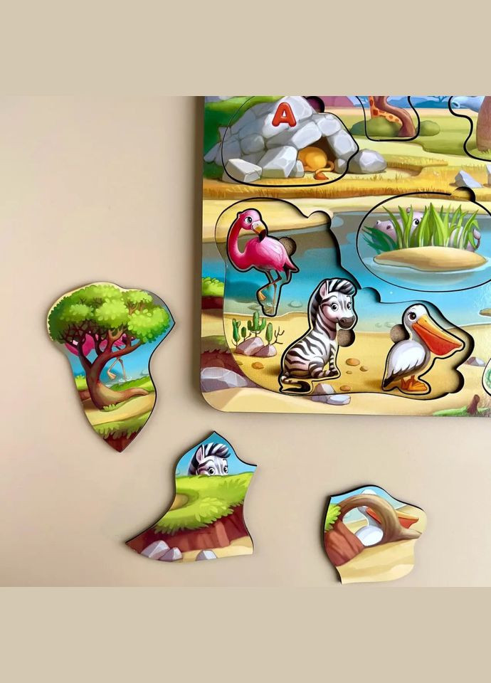 Деревянная настольная игра "А где звери?" (ПСД175) PSD175 сортер-вкладыш Ubumblebees (302010166)